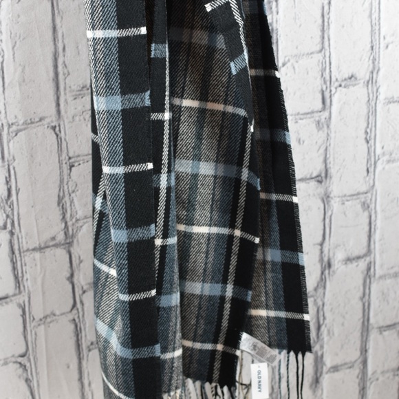 SCARF, OLD NAVY, Black Blue PLAID, VERY SOFT , LONG, FRINGE, NWT - Picture 4 of 4